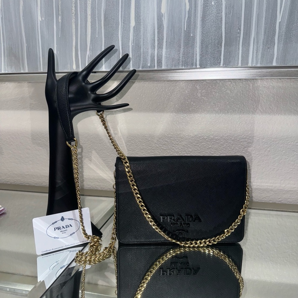 Prada Black Crossbody with Gold Chain